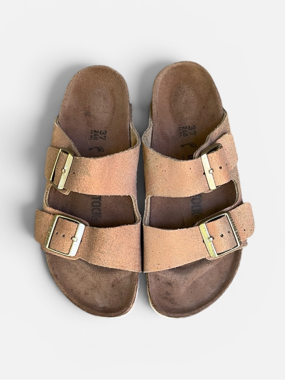 Birkenstock Suede Double-Buckle Sandals in antique copper